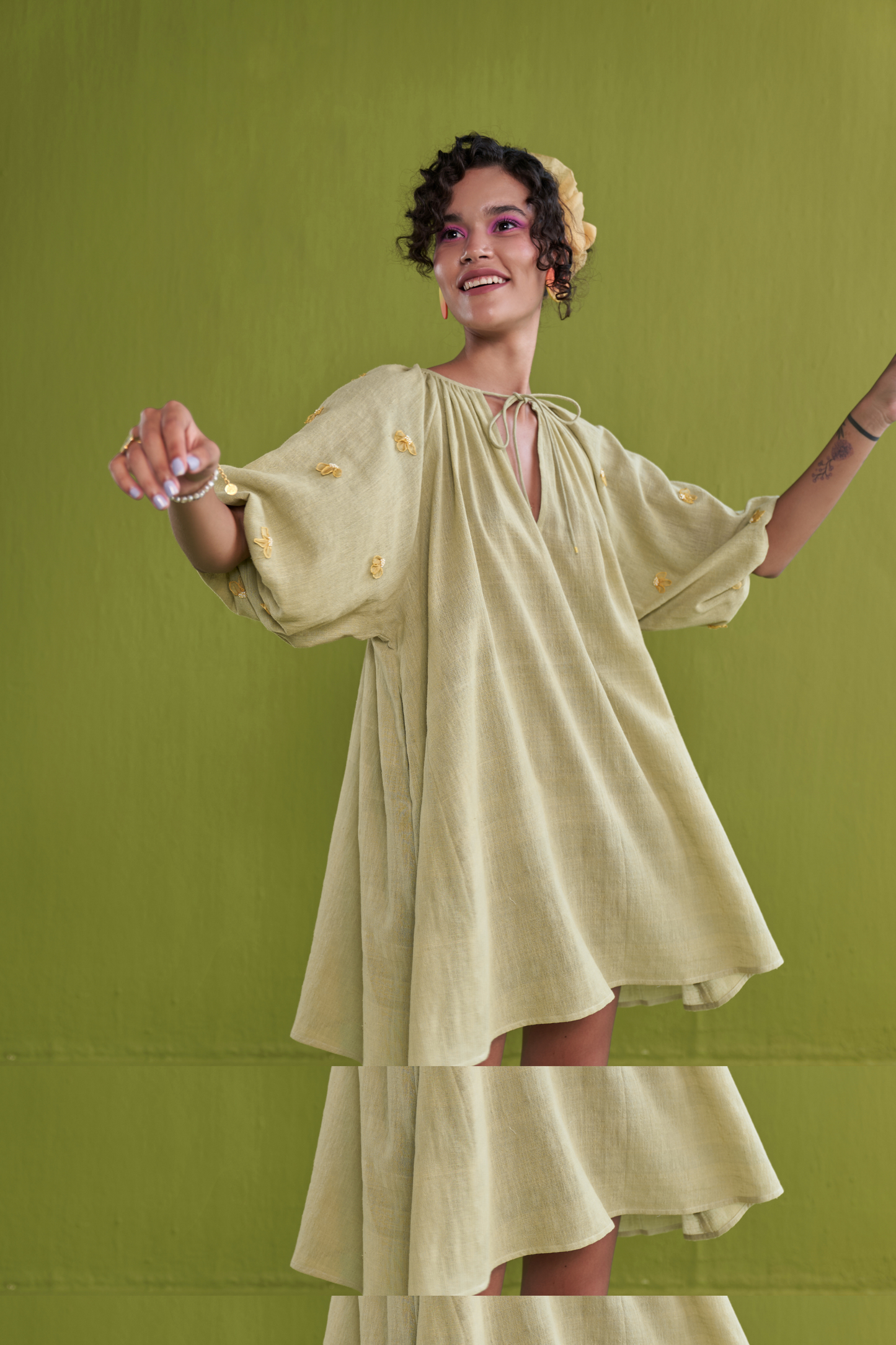 The Golden Green Handwoven Organic Cotton Dress