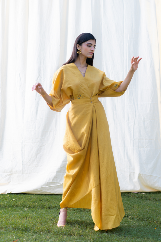 The Golden silk drape skirt