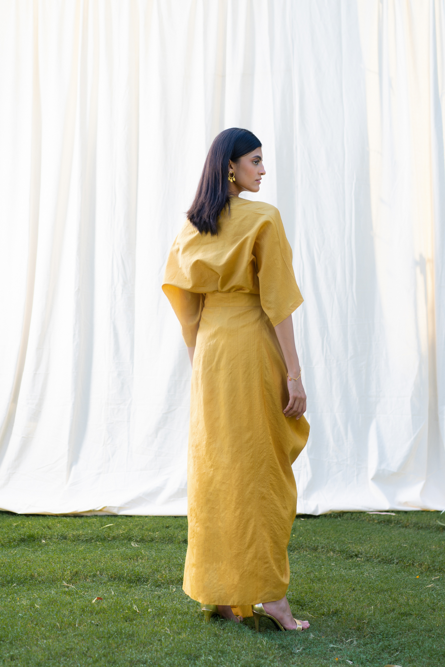 The Golden silk drape skirt
