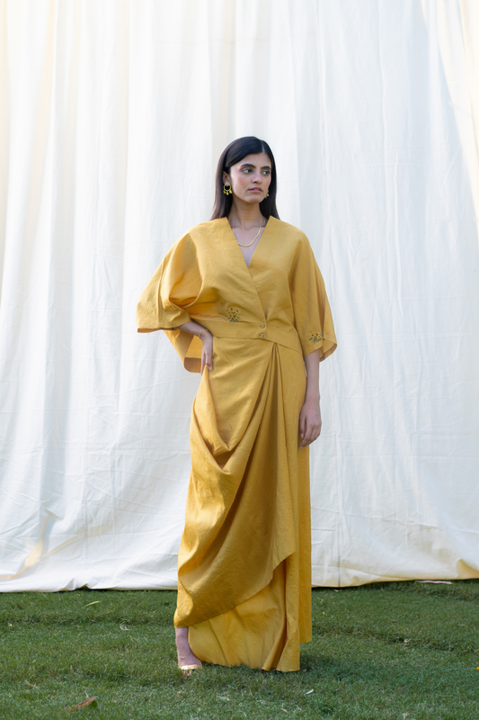 The Golden silk top and drape skirt set