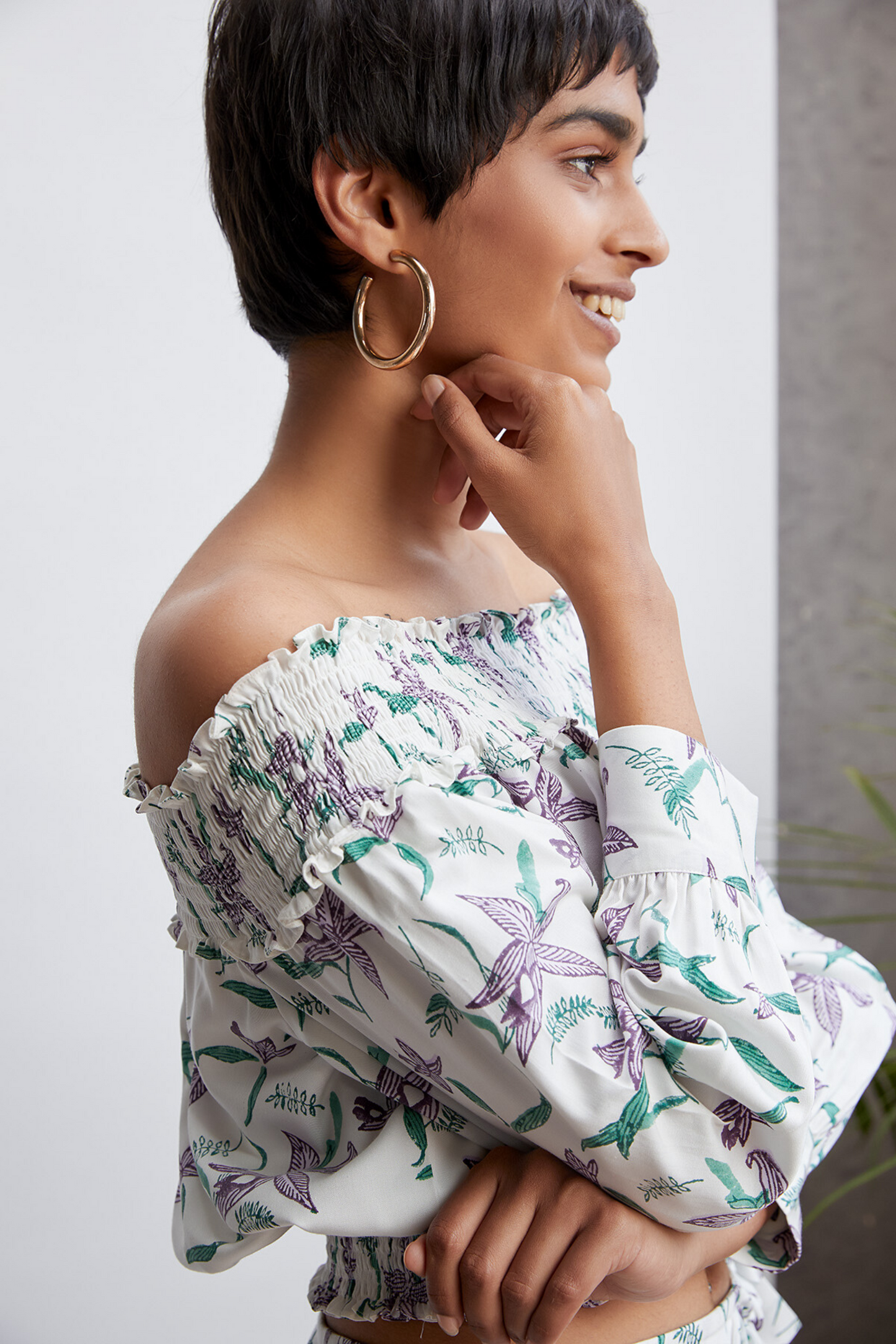 The Orchid Garden off-the-shoulder top