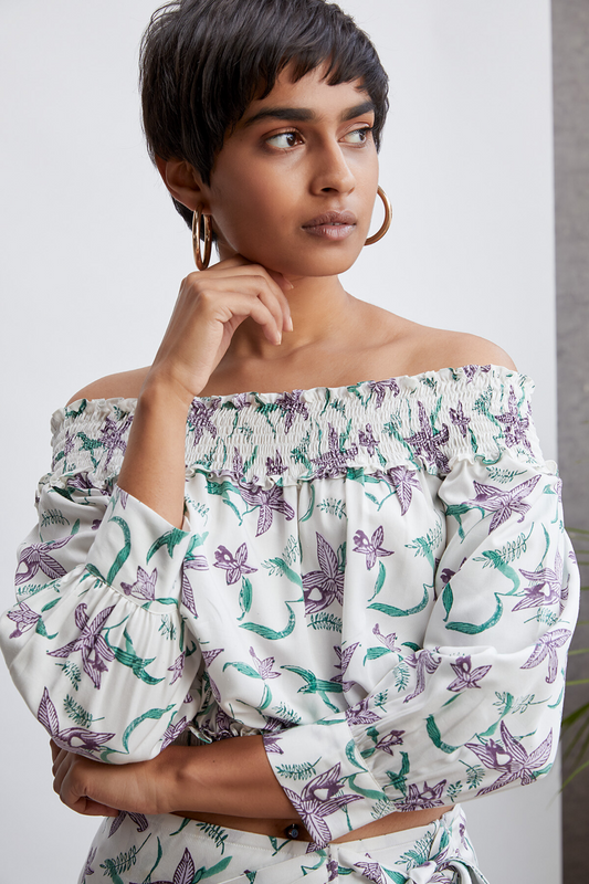 The Orchid Garden off-the-shoulder top