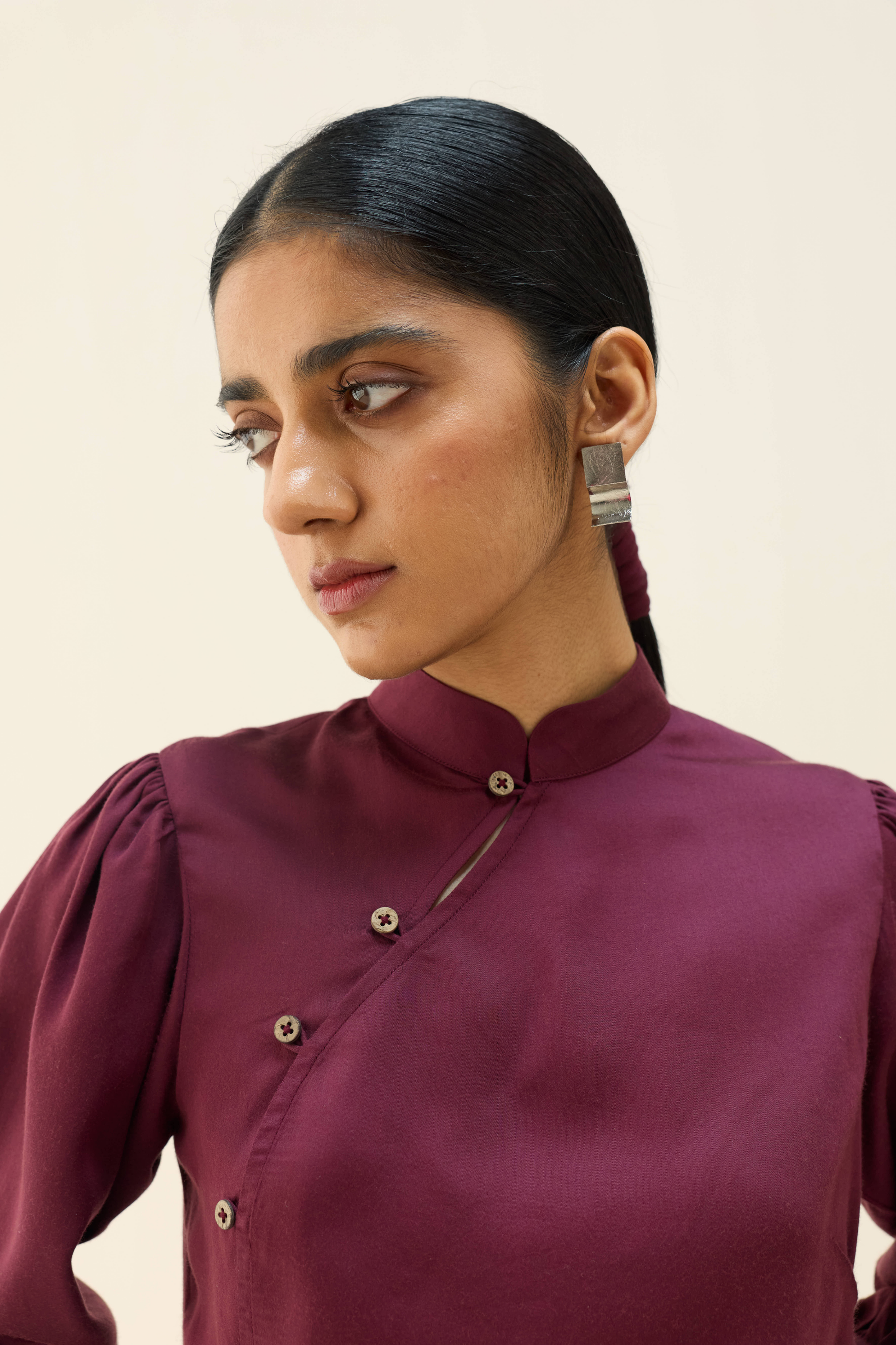 The Plum Cheongsam Tencel Top