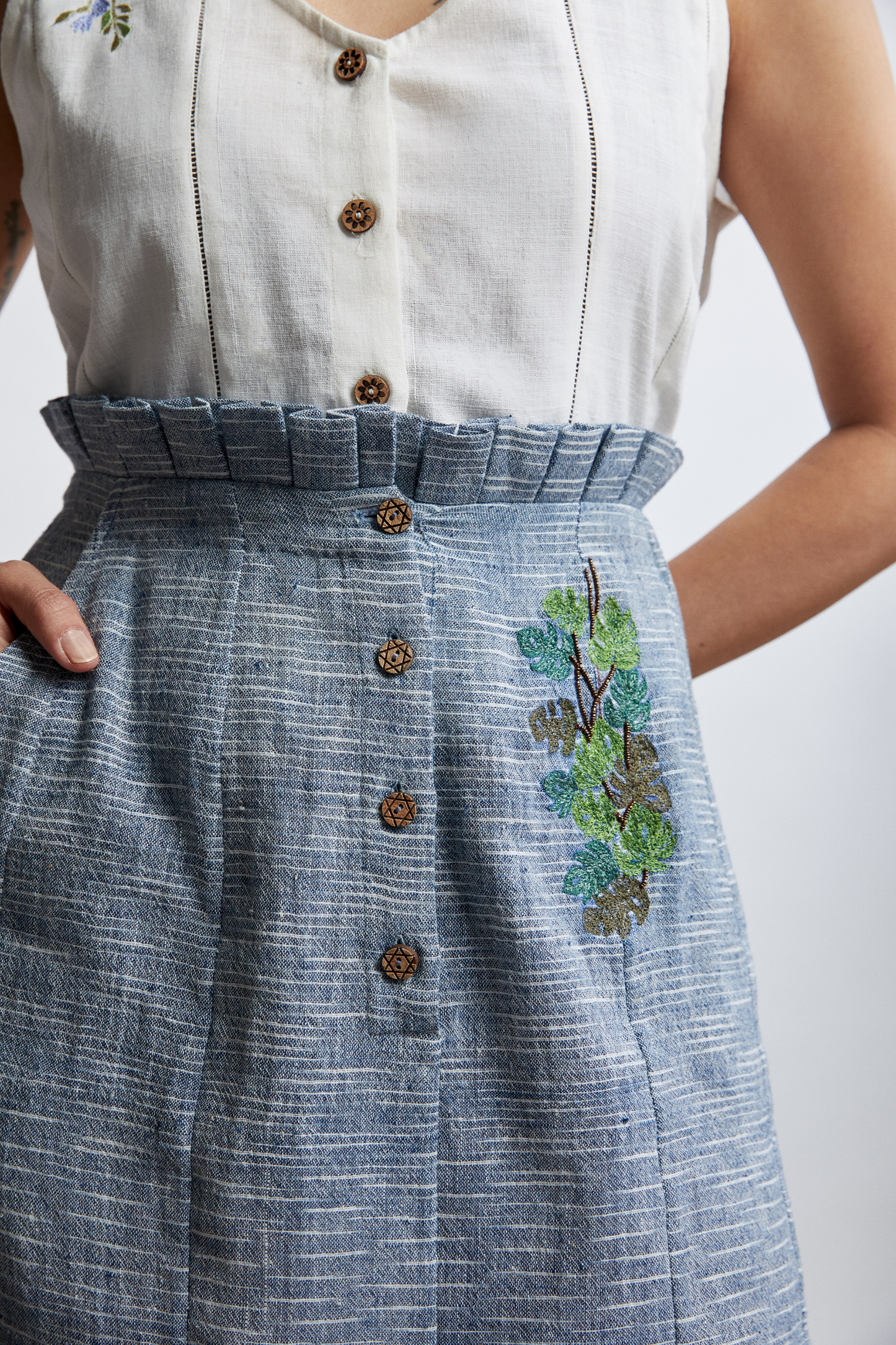 The Sea-rious handwoven organic cotton midi skirt