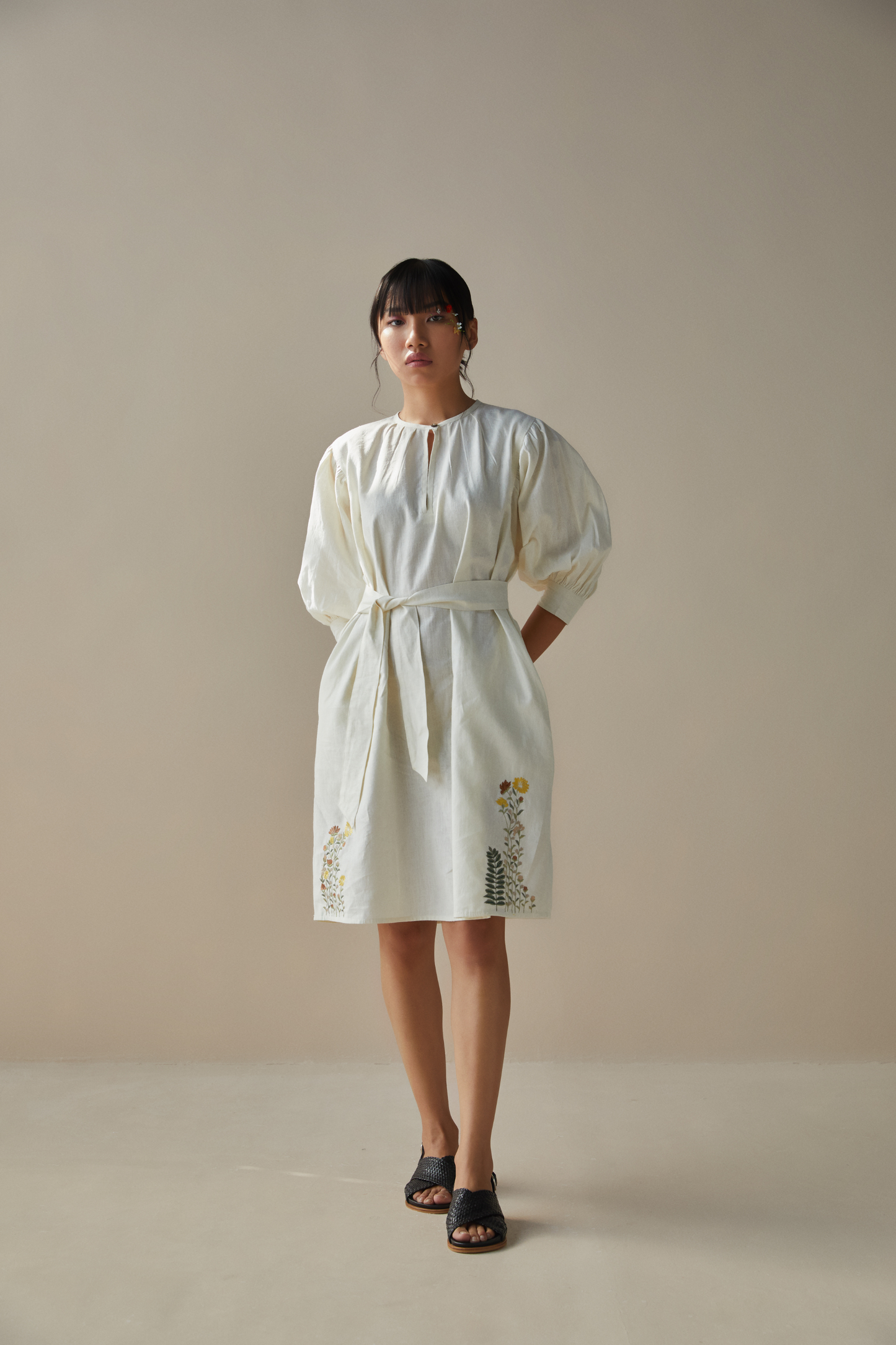 The wildflower puff sleeve hemp dress with belt