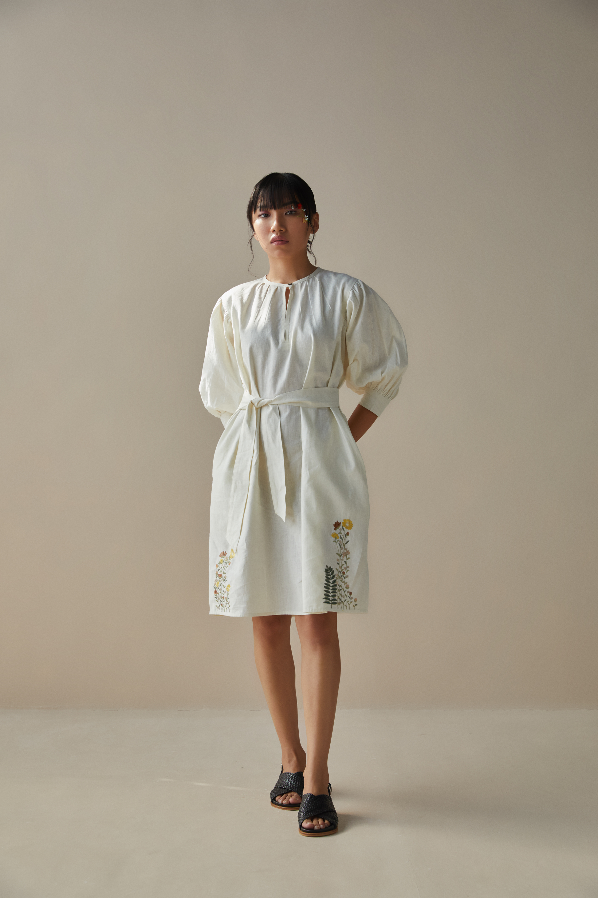 The wildflower puff sleeve hemp dress with belt