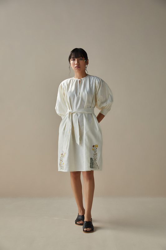 The wildflower puff sleeve hemp dress with belt
