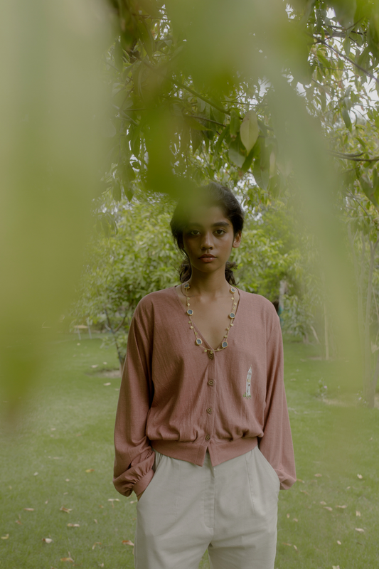 Sui | THE CAPE embroidered, herbal-dyed front-buttoned hemp top from Flow Winter Collection 2019
