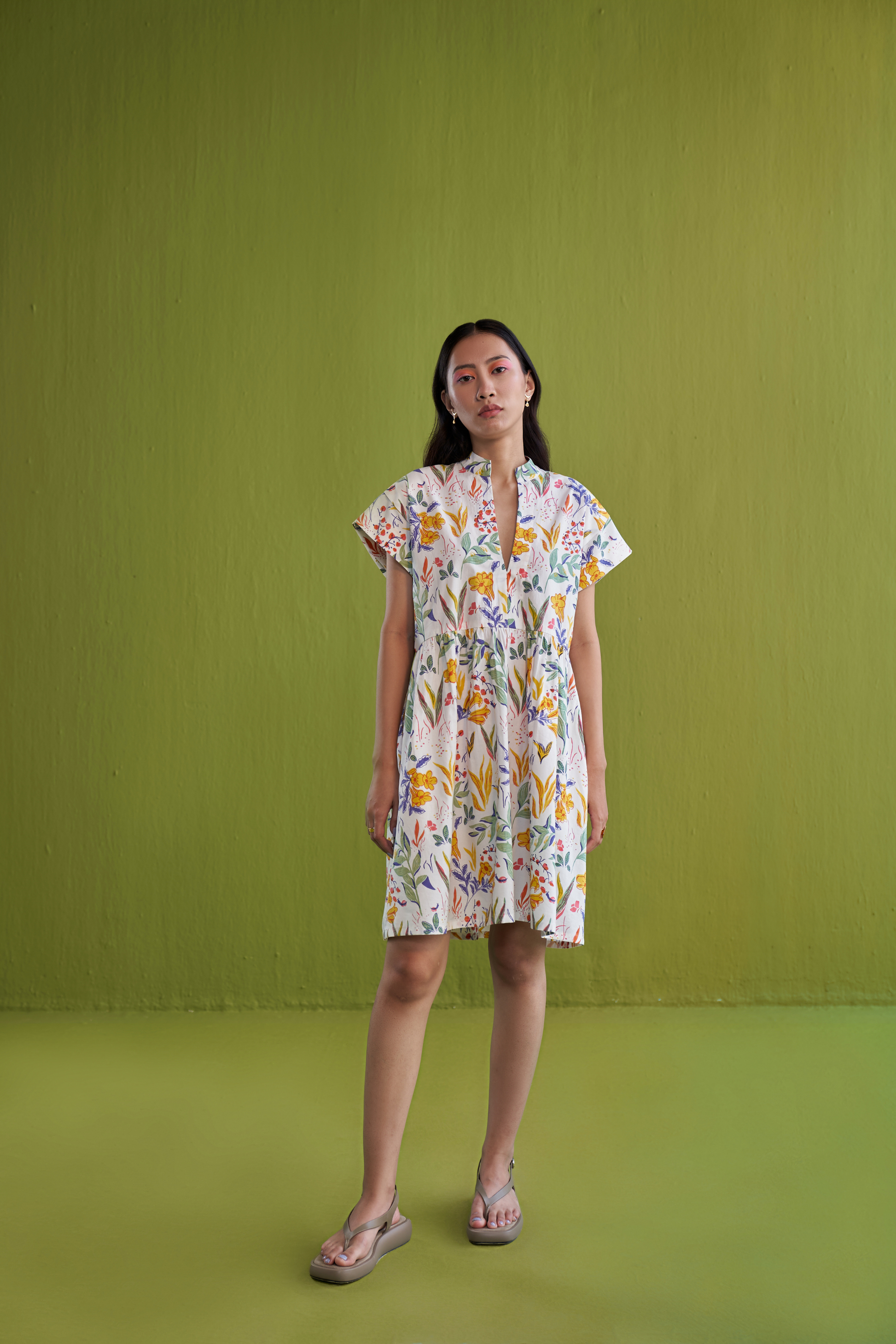 tropical cotton dress Karen Kane Women's Puff Sleeve Peasant Dress, XS, Cotton