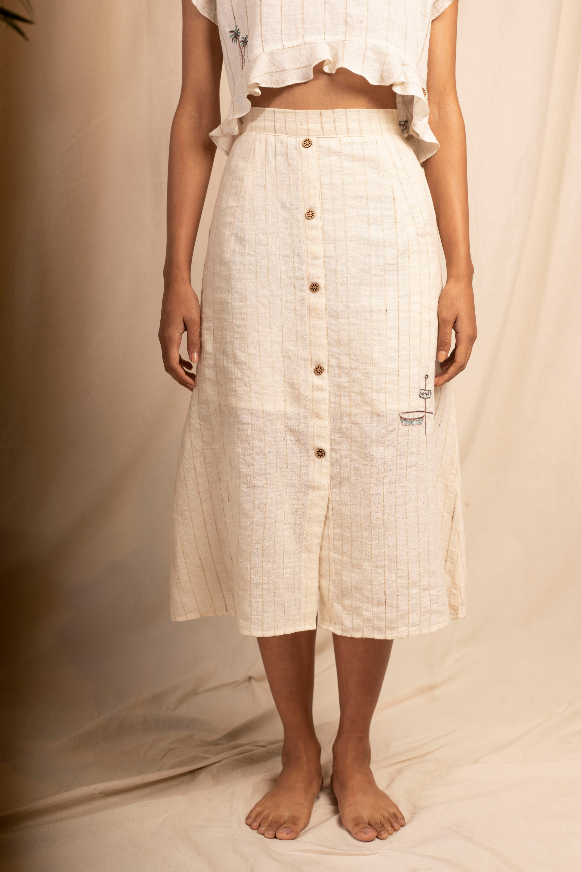 Sui | VANIGLIA hand-embroidered, naturally dyed handwoven organic cotton casual a-line skirt from Granita Summer Collection 2019