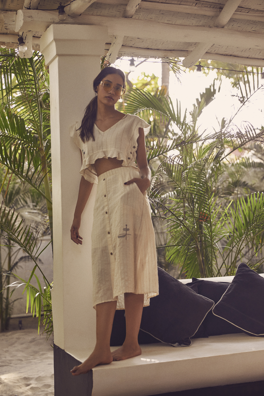 Sui | VANIGLIA naturally dyed, hand-embroidered handwoven organic cotton crop top from Granita Summer Collection 2019
