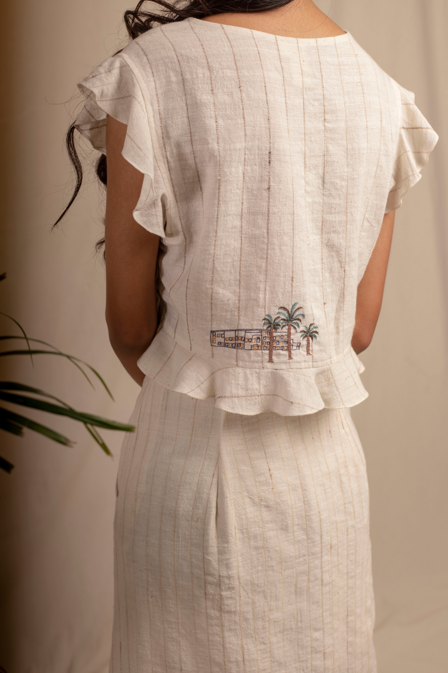 Sui | VANIGLIA naturally dyed, hand-embroidered handwoven organic cotton crop top from Granita Summer Collection 2019