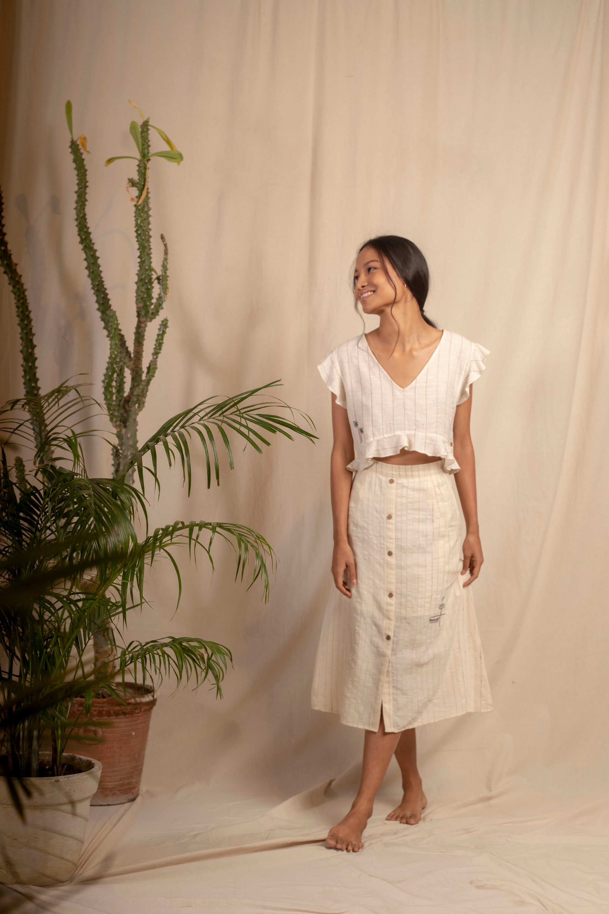 Sui | VANIGLIA naturally dyed, hand-embroidered handwoven organic cotton crop top from Granita Summer Collection 2019
