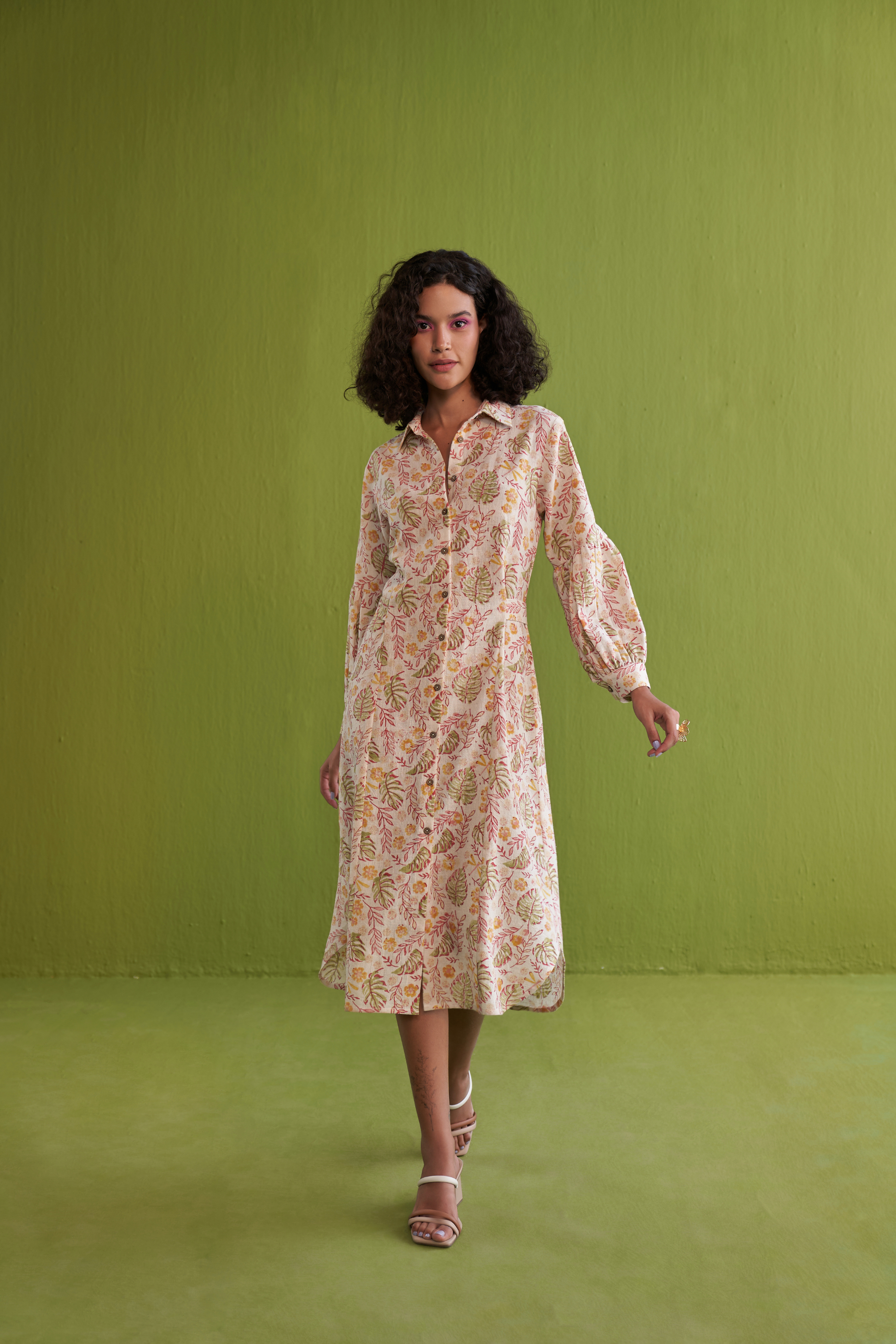 Wild Monstera Handwoven Organic Cotton Midi Shirt Dress | SUI Sui - US Wild Monstera Handwoven Organic Cotton Midi Shirt Dress | SUI Sui - US