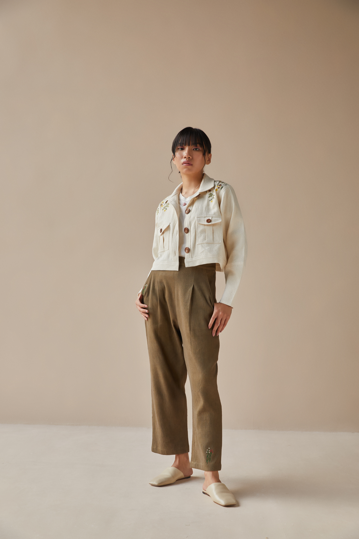 Wildflower Oasis handwoven organic cotton crop jacket