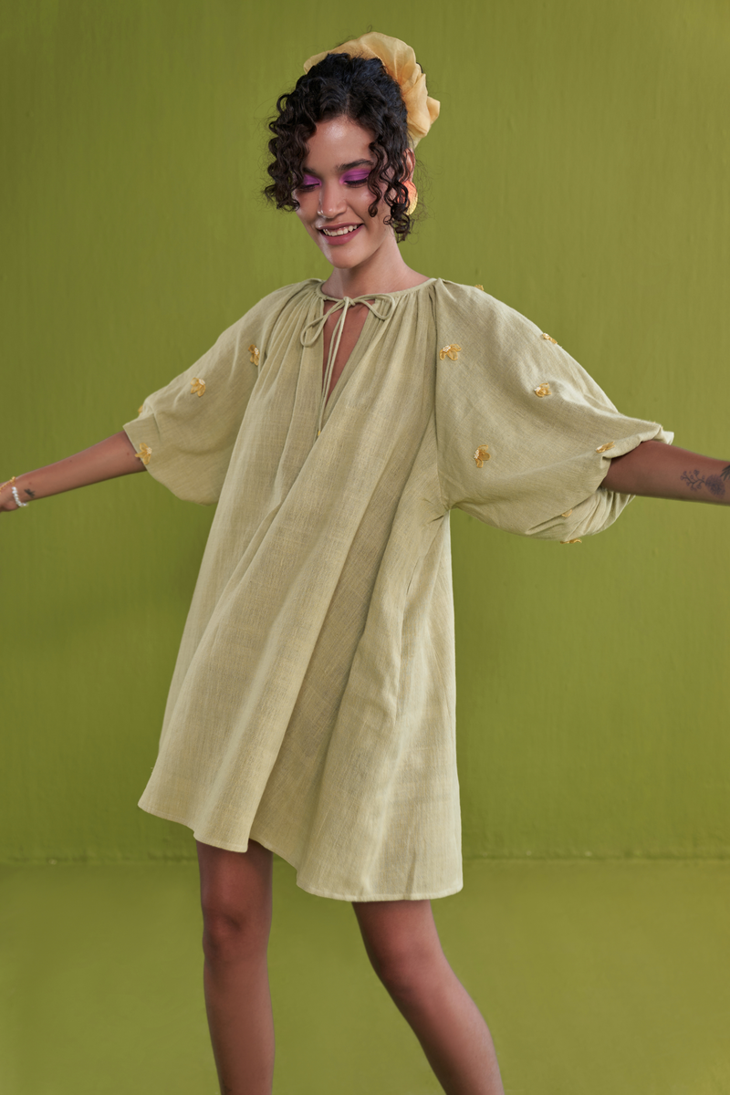 The Golden Green Handwoven Organic Cotton Dress