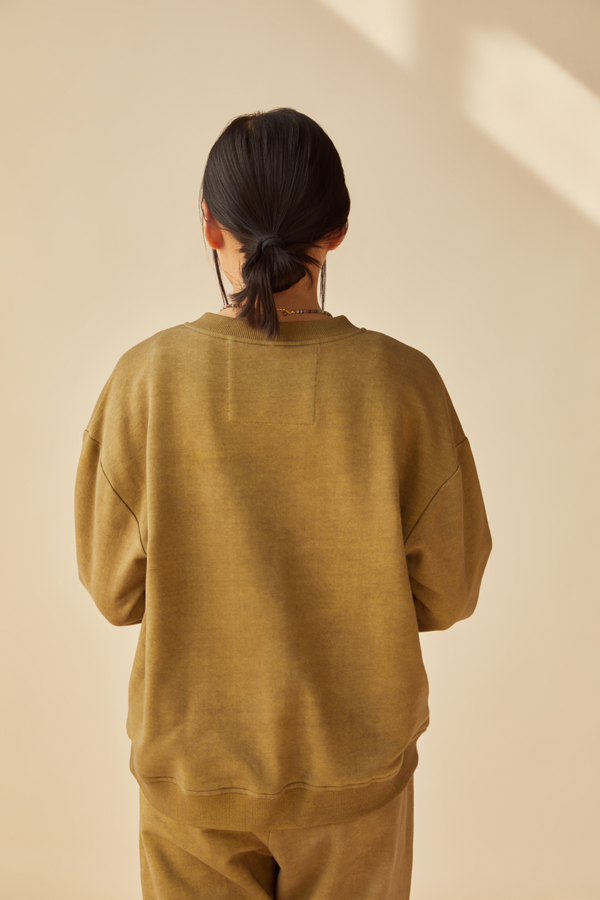The Palmy olive organic cotton terry jumper